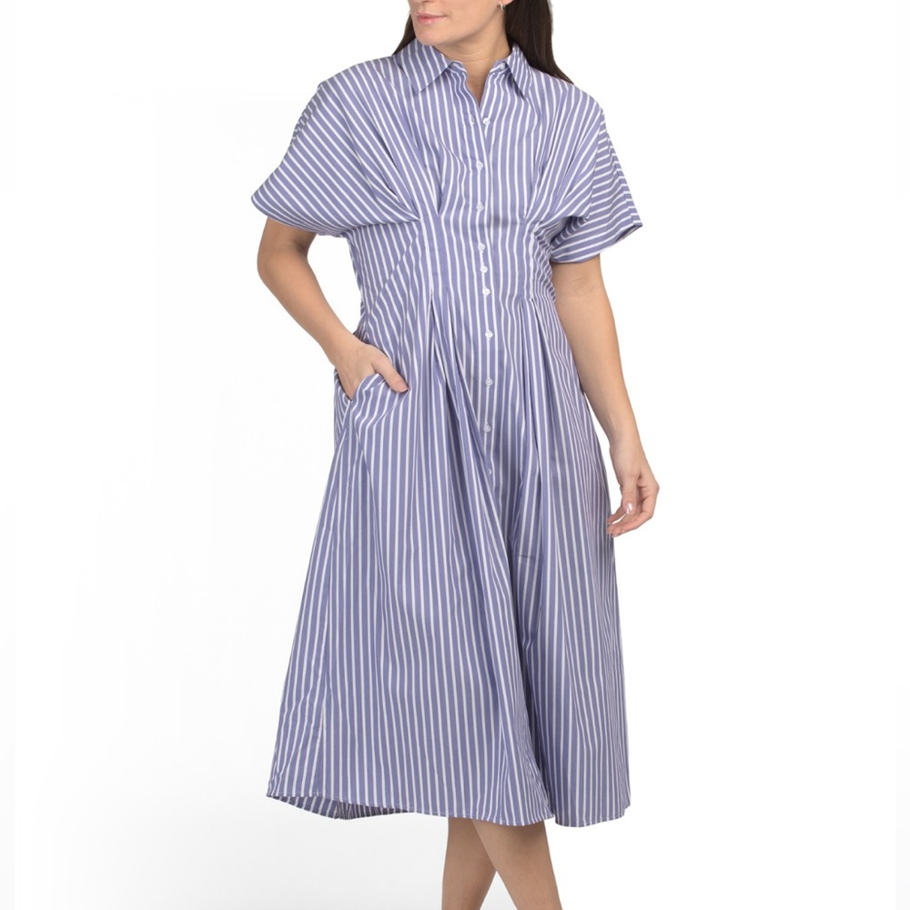 NICOLE MILLER
Pintuck Waist Stretch Poplin Midi Dress